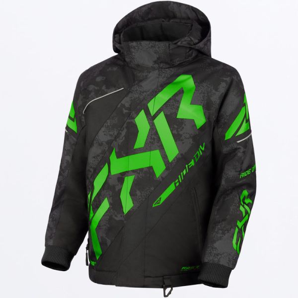 Kids Jackets FXR Snowmobil Youth Insulated CX Jacket Black Camo/Lime 24