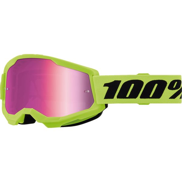 Kids Goggles MX-Enduro 100 la suta Youth Moto MX/Enduro Goggles Strata 2 Neon Yellow Pink-Mirror Lens 50032-00010