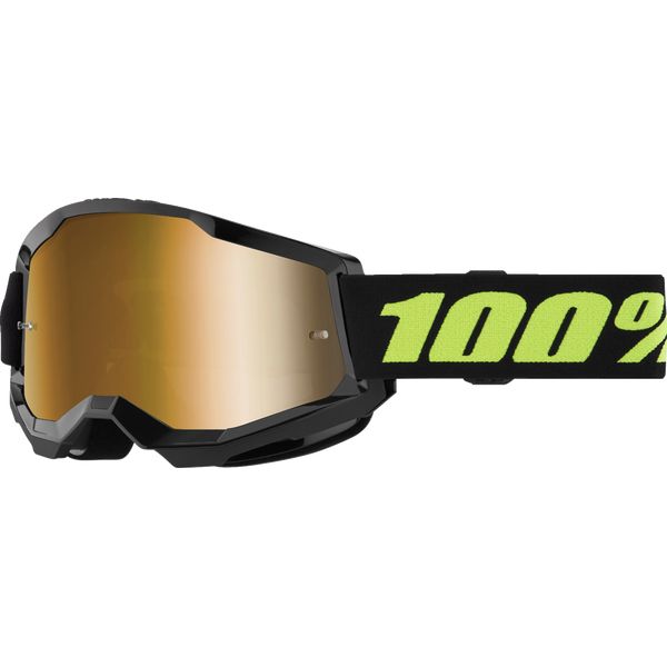  100 la suta Moto MX/Enduro Goggles Strata 2 Solar Eclipse Gold-Mirror Lens 50028-00022