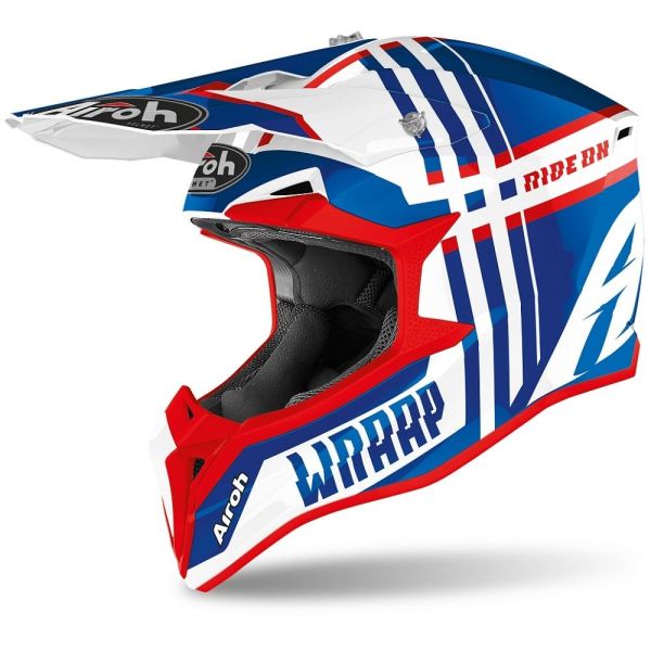 Kids Helmets MX-Enduro Airoh Youth Moto MX Helmet Wraap Broken Blue/Red