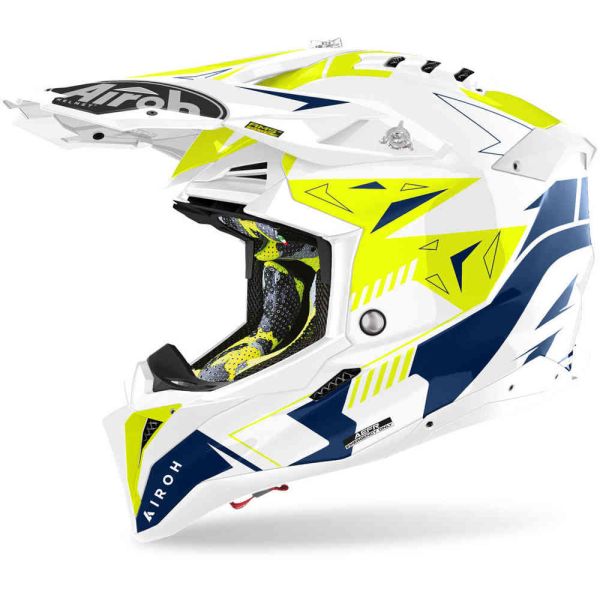 Helmets MX-Enduro Airoh Moto MX/Enduro Helmet Aviator 3 Spin Yellow/Blue 24