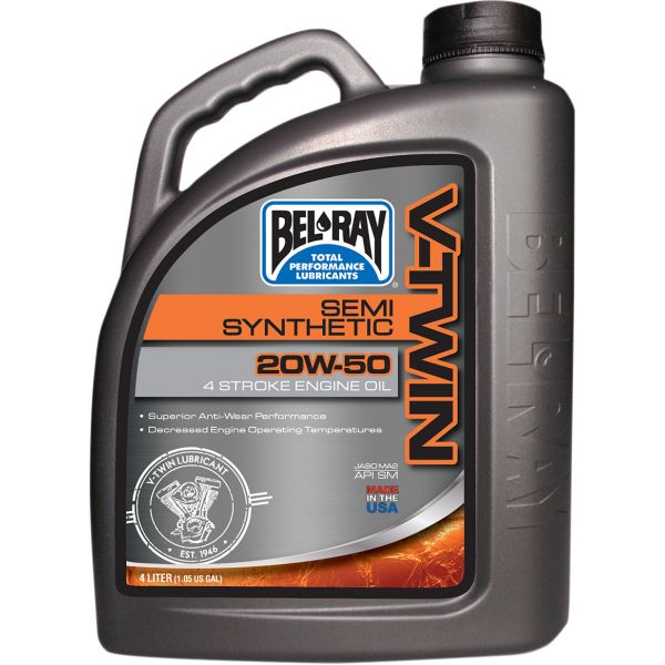 4 stokes engine oil Bel Ray Engine Oil V-TWIN SEMI SYNTHETIC 20W-50  4 l