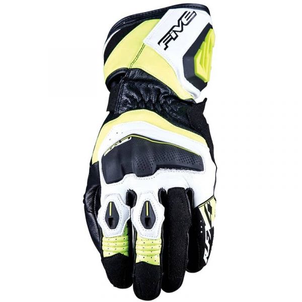 Gloves Racing Five Gloves Leather Moto Gloves RFX4EVO White/Yellow Fluo 