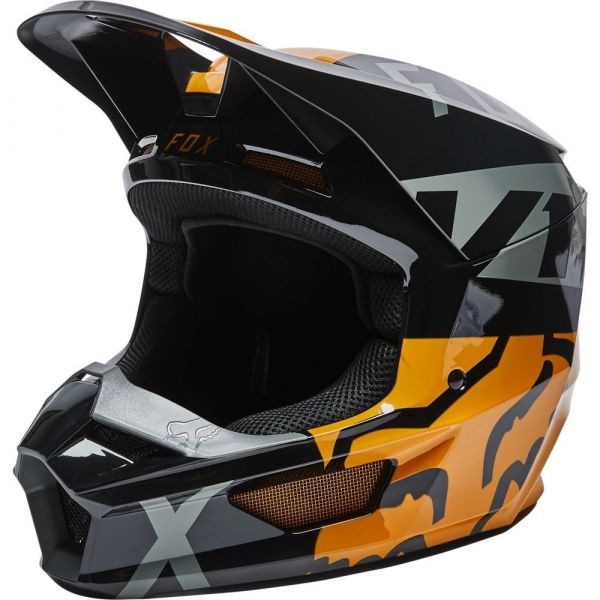 Helmets MX-Enduro Fox Racing V1 SKEW HELMET, ECE [BLK/GLD]