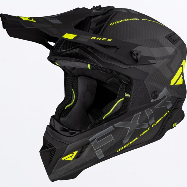 Helmets MX-Enduro FXR Helium Carbon Helmet With D-Ring Hi Vis/Charcoal