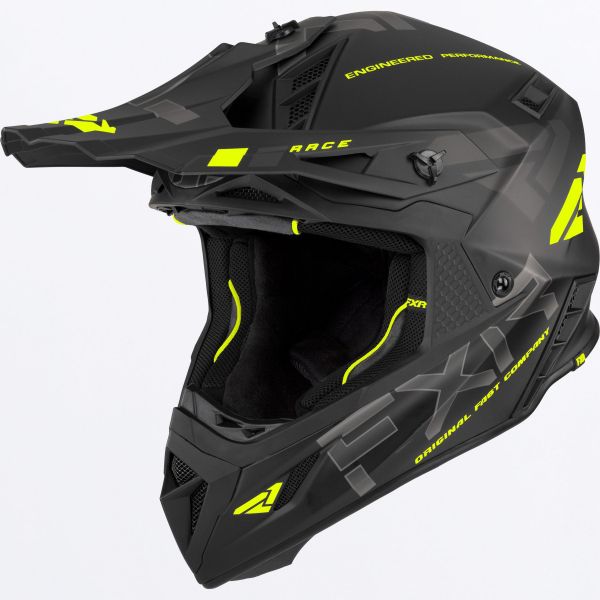 Helmets MX-Enduro FXR Helium Race Div Helmet With Auto Buckle Black/Hi Vis