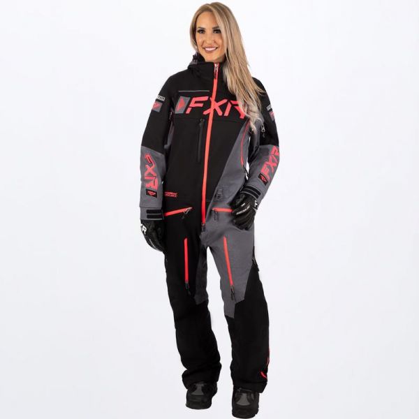 Women's Monosuits FXR Women Snowmobil Monosuit Ranger Instinct Insulated Black/Mid Grey Hthr/Coral