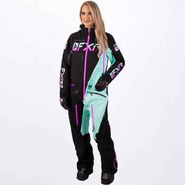 Women's Monosuits FXR Women Snowmobil Monosuit Ranger Instinct Insulated Black/Seafoam/Elec Pink