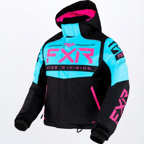Kids Jackets FXR Youth Snowmobil Jacket Helium Black/Sky Blue/Elec Pink