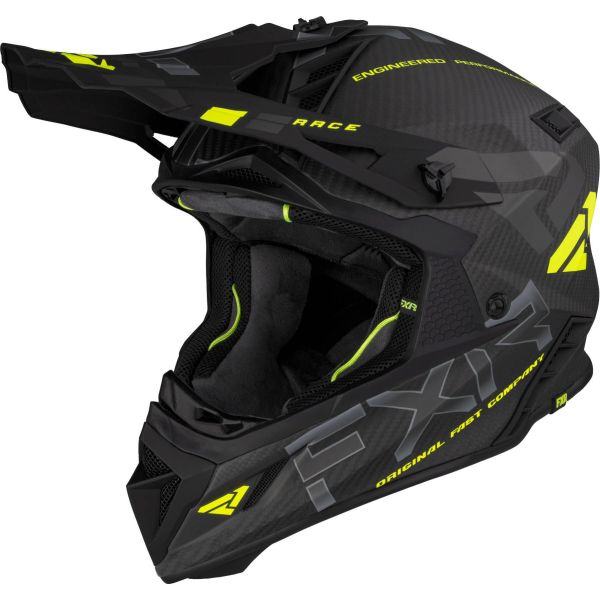 Helmets MX-Enduro FXR Snowmobil/Enduro/ATV Helium Carbon Helmet Quick Release Buckle Hi Vis/Charcoal 23