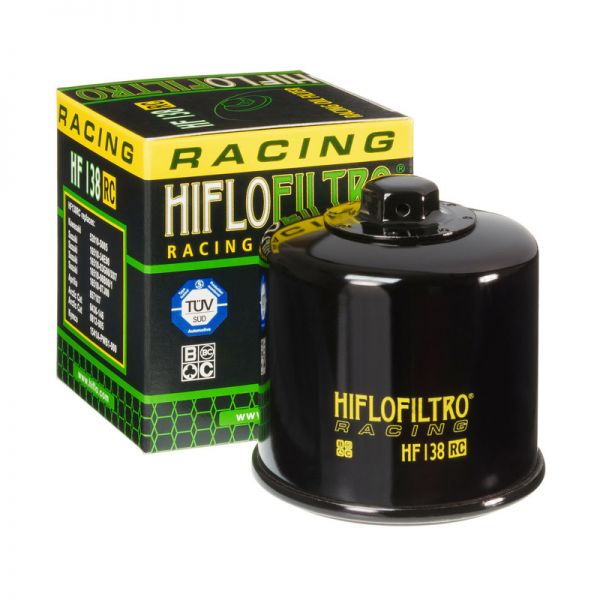 Street Bikes Oil Filters Hiflofiltro Oil Filter Racing With Nut Glossy Black HF138rc