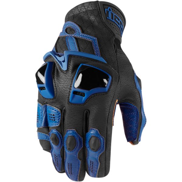 Gloves Racing Icon Moto Leather Gloves Hypersport Black Short Blue