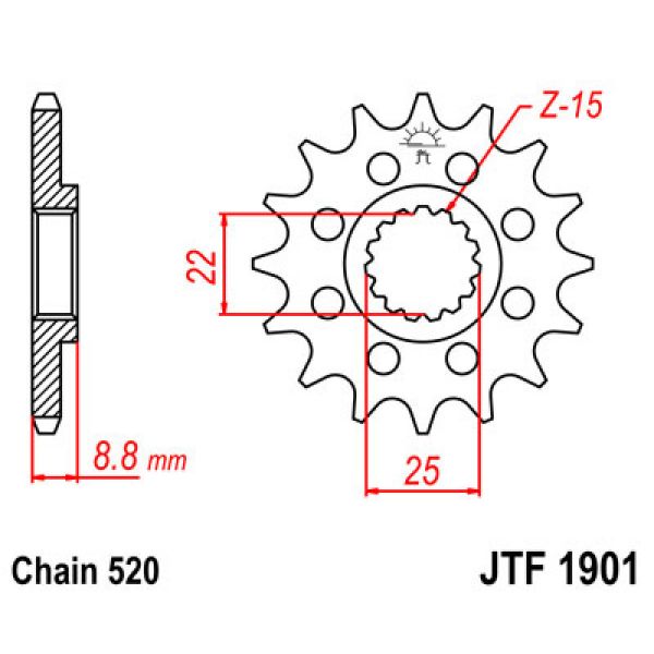 Chain kit JT Sprockets JTF1901.16SC FRONT SELF CLEANING SPROCKET 16 TEETH 520 PITCH NATURAL SCM420 CHROMOLY STEEL ALLOY