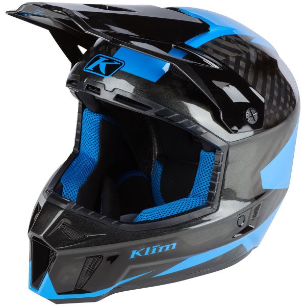 Helmets MX-Enduro Klim Snowmobil Helmet F3 Carbon ECE Ripper Electric Blue Lemonade