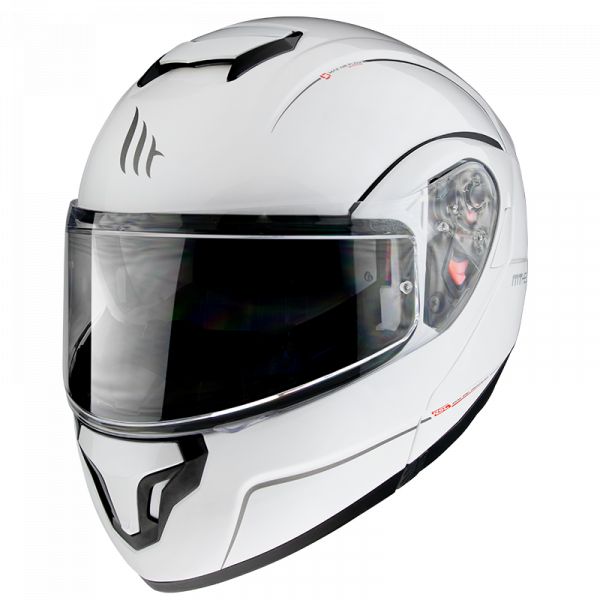 Flip up helmets MT Helmets Flip-Up Moto Helmet Atom SV Solid Gloss Pearl White