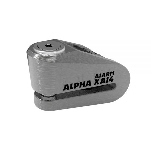 Anti theft Oxford ALPHA XA14 ALARM DISC LOCK (14mm PIN) - BRUSHED STAINLESS & BLACK COVER