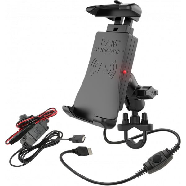 Handlebar Mounts Phone/GPS Ram Mounts Quick-grip™ Waterproof Wireless Charging Handlebar Mount - Ramb149zaun14wv