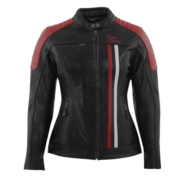  Rusty Stitches Leather Lady Moto Jacket Alice Black/White/Red 2024 