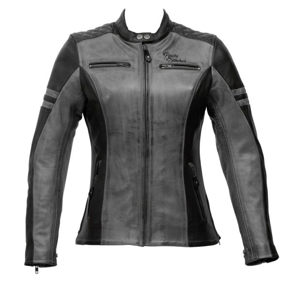 Leather Womens Jackets Rusty Stitches Leather Moto Jacket Joyce Black/Grey