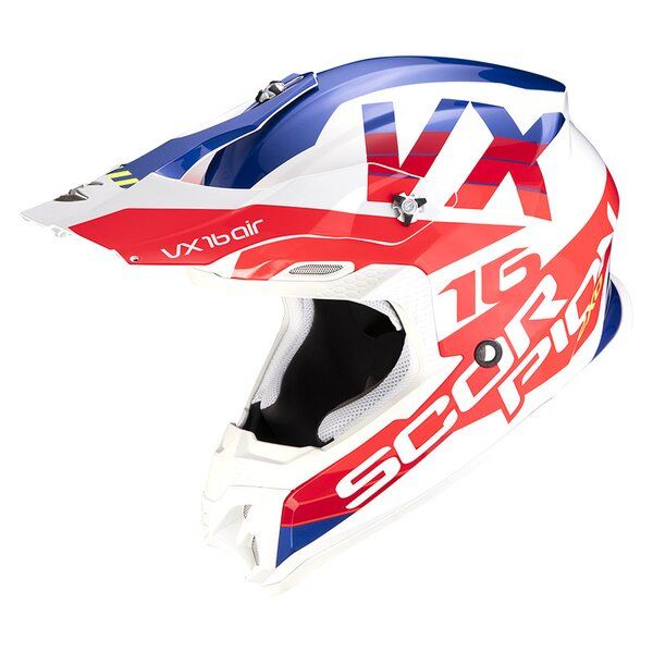  Scorpion Exo Casca Moto Enduro Vx-16 Air X-Turn Alb/Rosu/Albastru