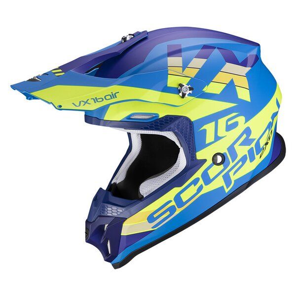 Helmets MX-Enduro Scorpion Exo Moto Helmet Enduro Vx-16 Air X-Turn Albastru/Galben Fluo