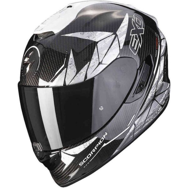 Casti Moto Integrale Scorpion Exo Casca Moto Full-Face/Integrala 1400 Evo Carbon Air Aranea Negru/Alb