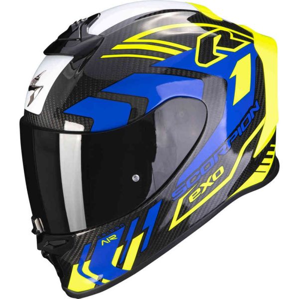 Casti Moto Integrale Scorpion Exo Casca Moto Full-Face/Integrala Exo R1 Evo Air Carbon Supra Negru/Galben/Albastru