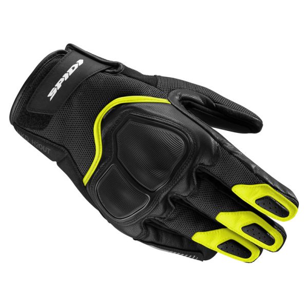 Gloves Racing Spidi Leather/Textile Moto Gloves NKD H2OUT Black/Yellow Fluo