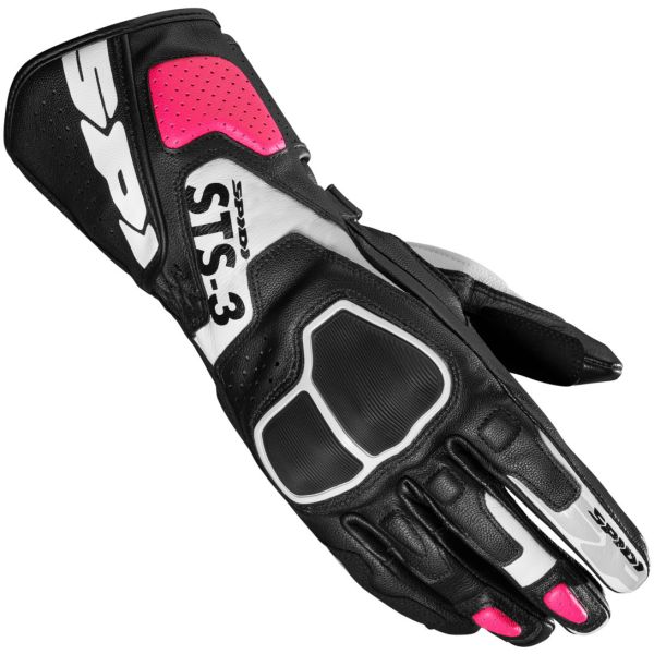 Gloves Womens Spidi Leather Moto Sport Ladies Gloves STS-R3 Black/Fuchsia
