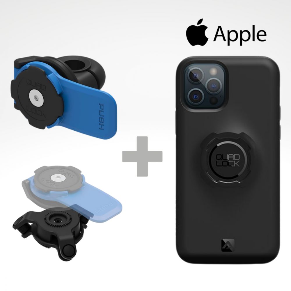 Kit Suport Telefon Moto pe Oglinda + Amortizor Vibratii + Carcasa Telefon  Apple | Quad Lock QLM-MIR-2+QLA-VDM-apple - Moto24
